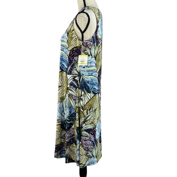 Anne Klein SZ 4 A-Line Dress Sleeveless Stretch V-Neck Leaf Print Lined Multi - Picture 6 of 8
